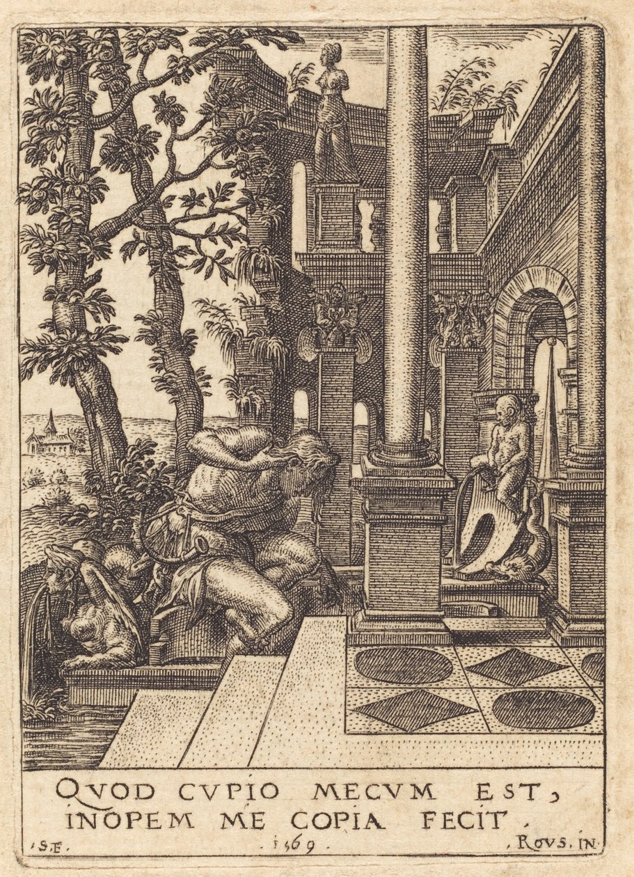Narcis u fontány od Etienne Delaune after Rosso Fiorentino