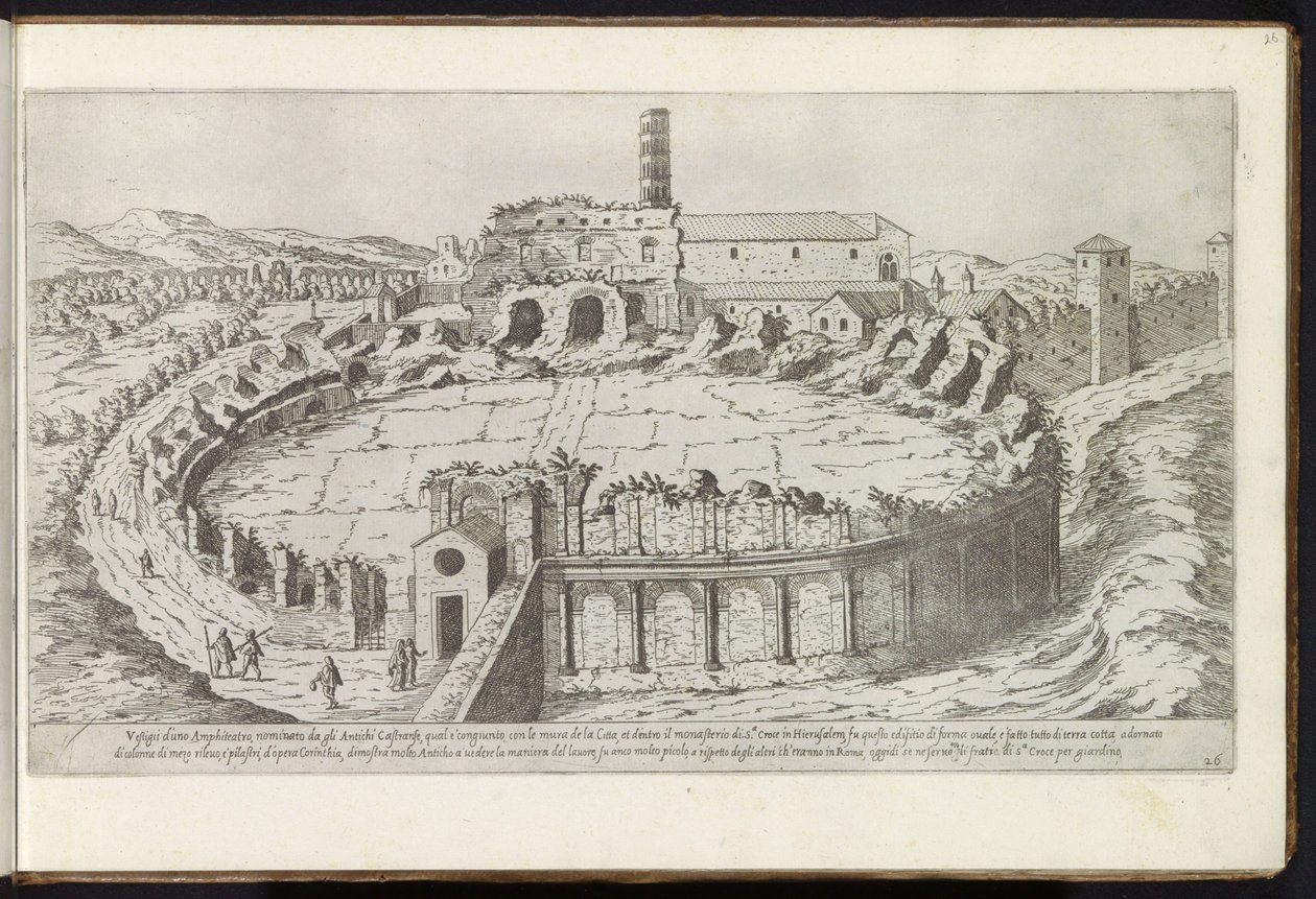 Amfiteátr Castrense te Rome Bouwwerken uit de oudheid (název série) Pozůstatky starověkého Říma shromážděné a vyfotografované v perspektivě Stefano Du Perac Parisino (název série na objektu) od Etienne Duperac
