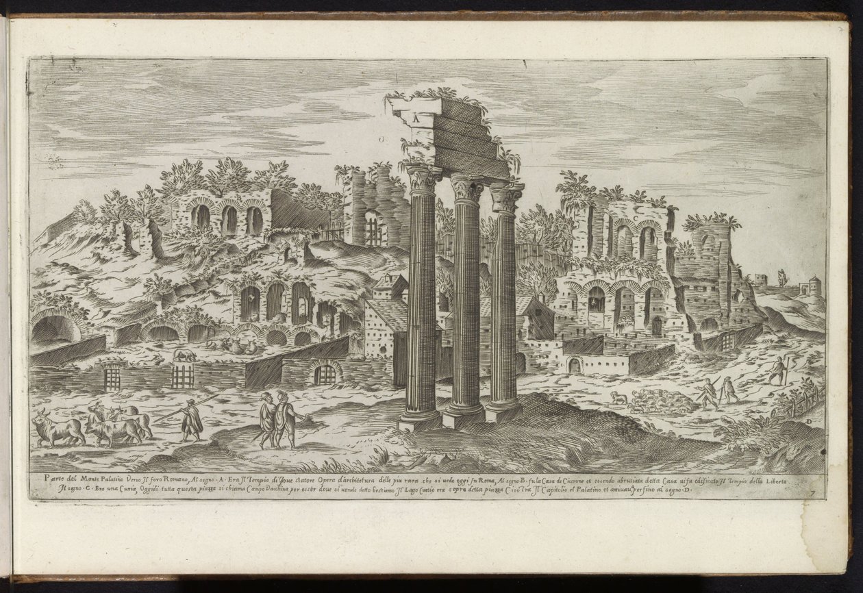 Palatijn te Rome Bouwwerken uit de oudheid (název série) Pozůstatky starověkého Říma shromážděné a vyfotografované v perspektivě Stefano Du Perac Parisino (název série na objektu) od Etienne Duperac