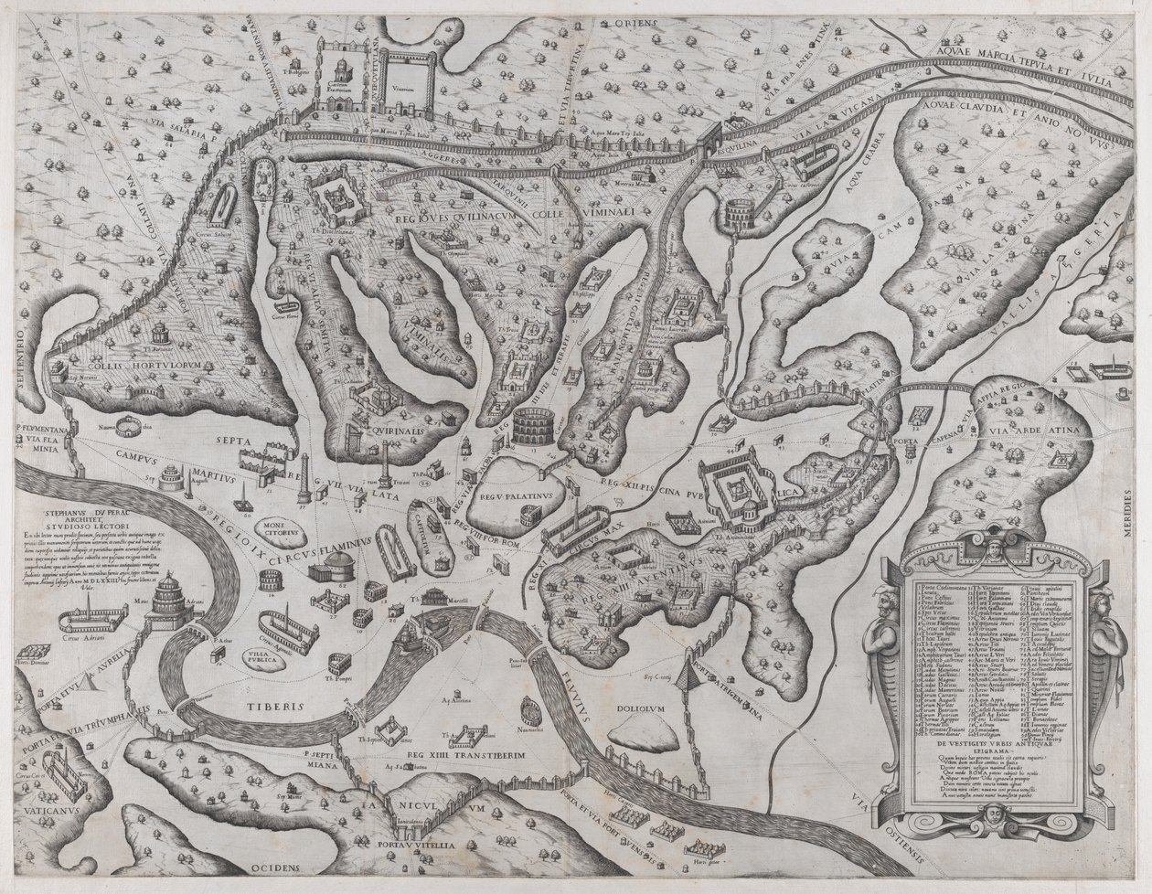Zrcadlo římské velkoleposti: Starověký Řím a jeho kopce, ze západu, 1573., 1573. od Etienne Duperac