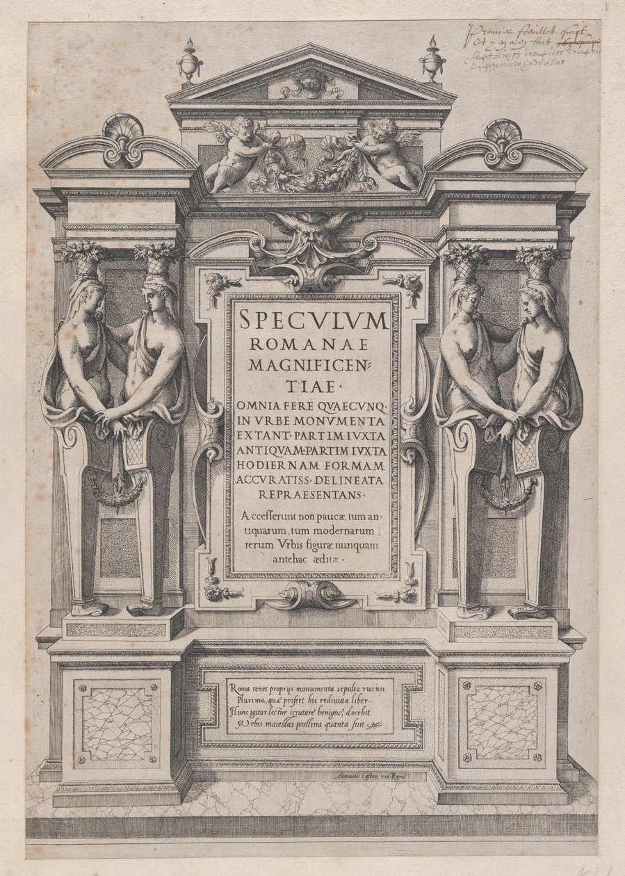 Zrcadlo římské velkoleposti: Titulní list rytý v architektonických a sochařských..., 1573-77. od Etienne Duperac
