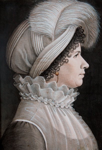 Portrét ženy v klobouku zdobeném peřím (pastel na papíře) od Etienne Esperance Bouchardy