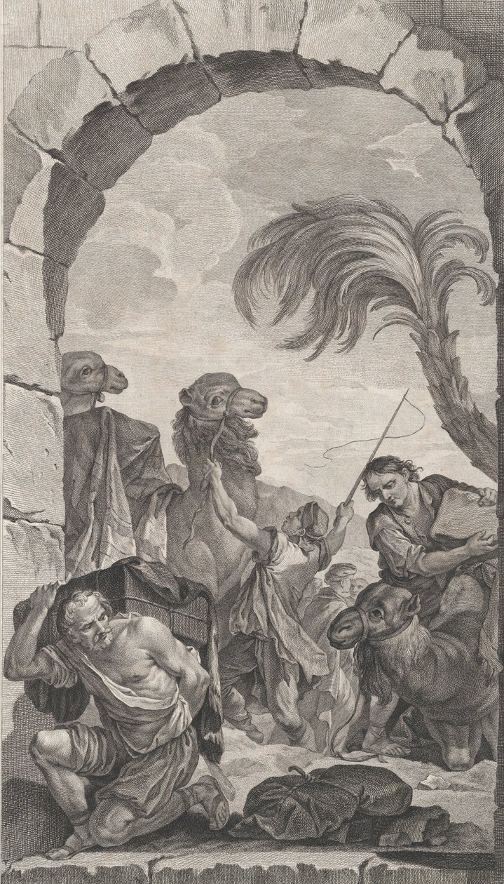 Kaple Nalezenců v Paříži: The Suite of the Magi: velbloudáři a nosiči..., 1756. od Etienne Fessard