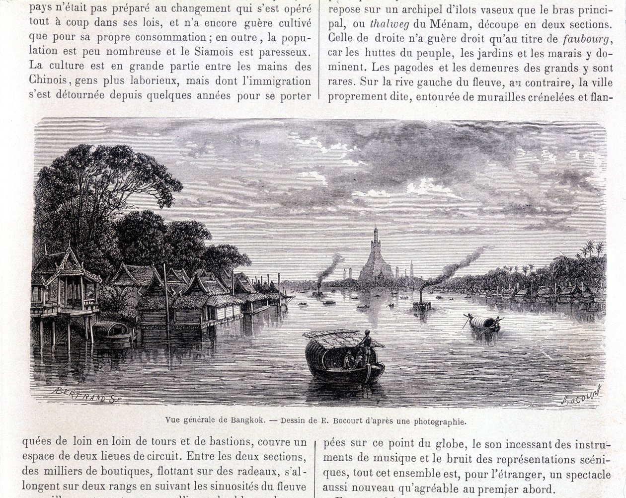 Celkový pohled na Bangkok. Kresba E. Bocourt. od Etienne Gabriel Bocourt