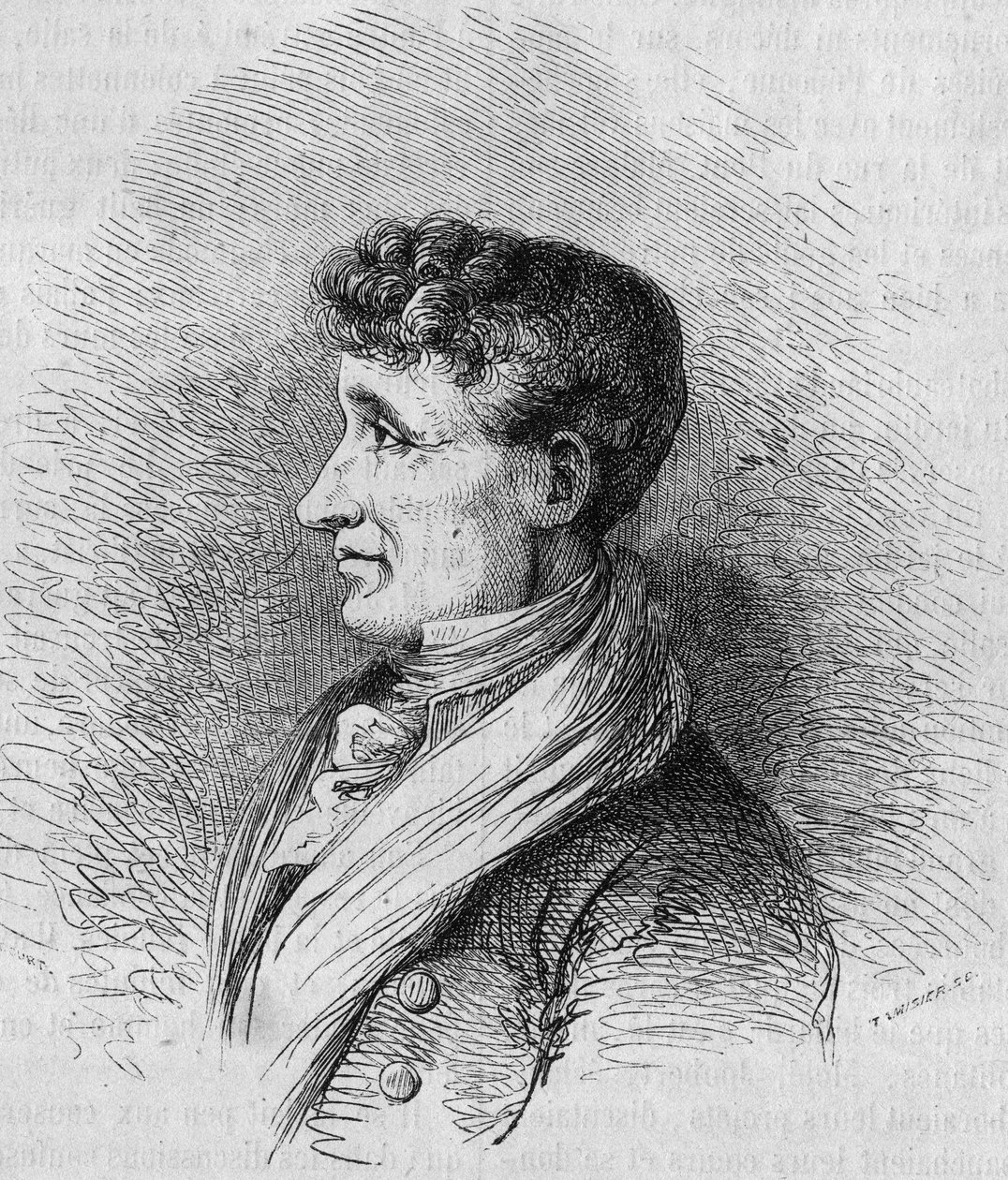 Portrét Josepha Jouberta (1754-1824), francouzského spisovatele. Rytina od Bocoura v ""Le Magasin malebné"" od Etienne Gabriel Bocourt