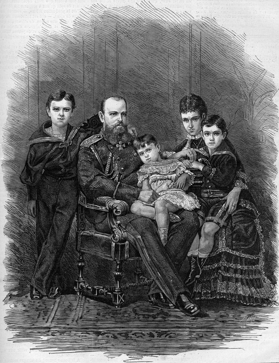 Portrét ruské císařské rodiny v roce 1881: Car Alexandr III. (1845-1894) a Marie Fjodorovna (nebo Fiodorovna nebo Fedorovna) (Mary Sophie Dagmar od Etienne Gabriel Bocourt