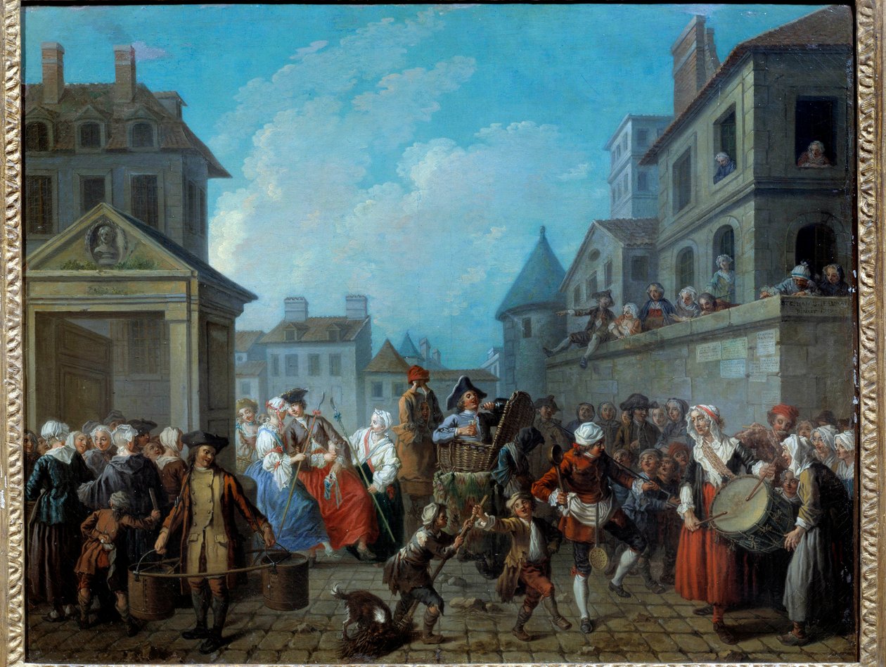 Karneval v ulicích Paříže Obraz Etienna Jeaurata (1699-1789) 1757. Rozměr 0,65 x 0,82 m Paříž, Musee Carnavalet od Étienne Jeaurat