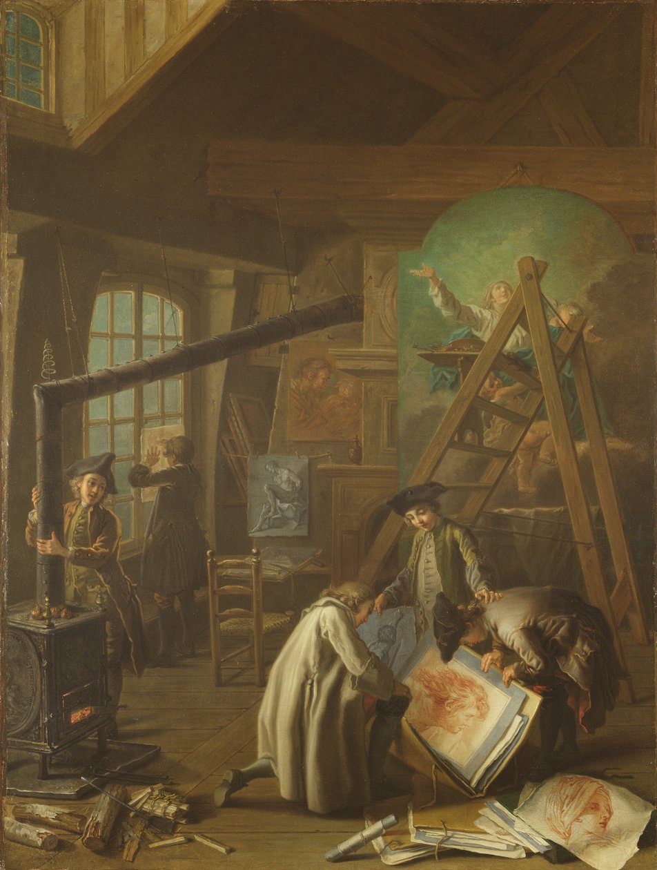Interiér uměleckého ateliéru od Étienne Jeaurat