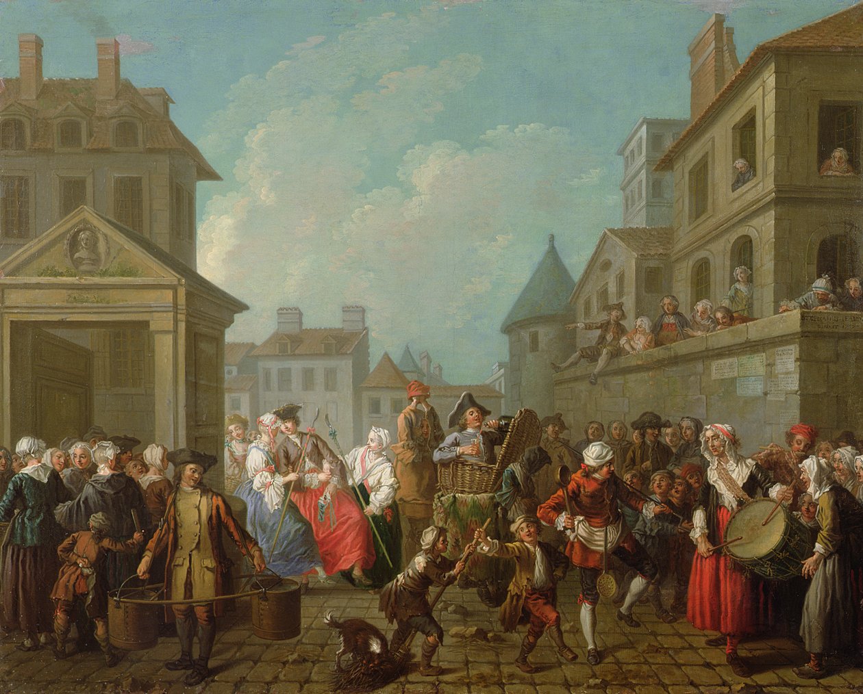 Pouliční karneval v Paříži, 1757 od Étienne Jeaurat