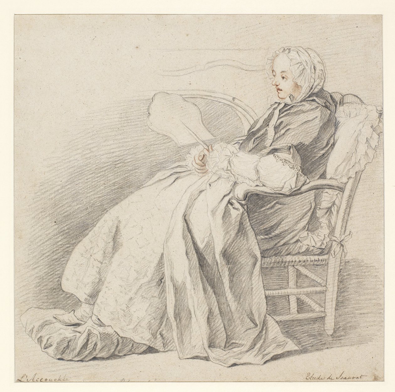Studie pro LAccouchée, cca 1750 (křída na papíře) od Étienne Jeaurat