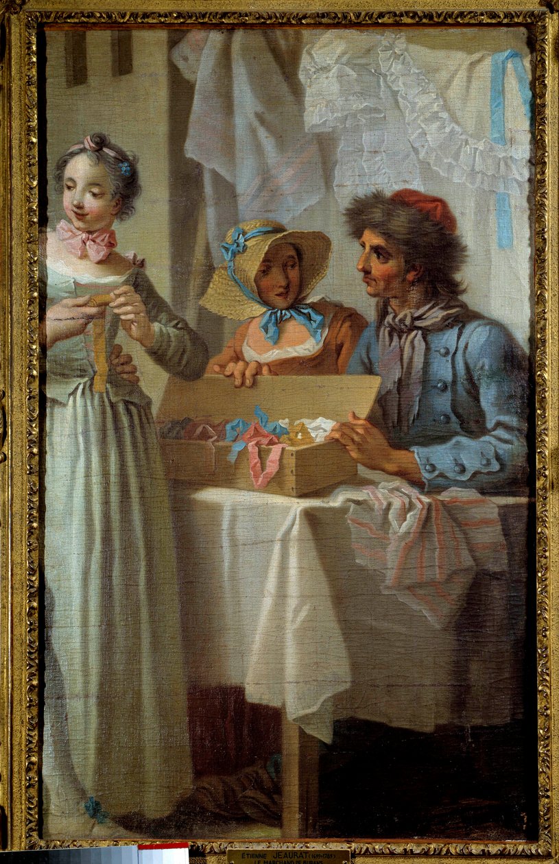 Obchodník se stuhami Obraz od Etienna Jeaurata (1699-1789) 18. století. Ztlumit. 0,81 x 0,51 m Paříž, Musee Carnavalet od Étienne Jeaurat