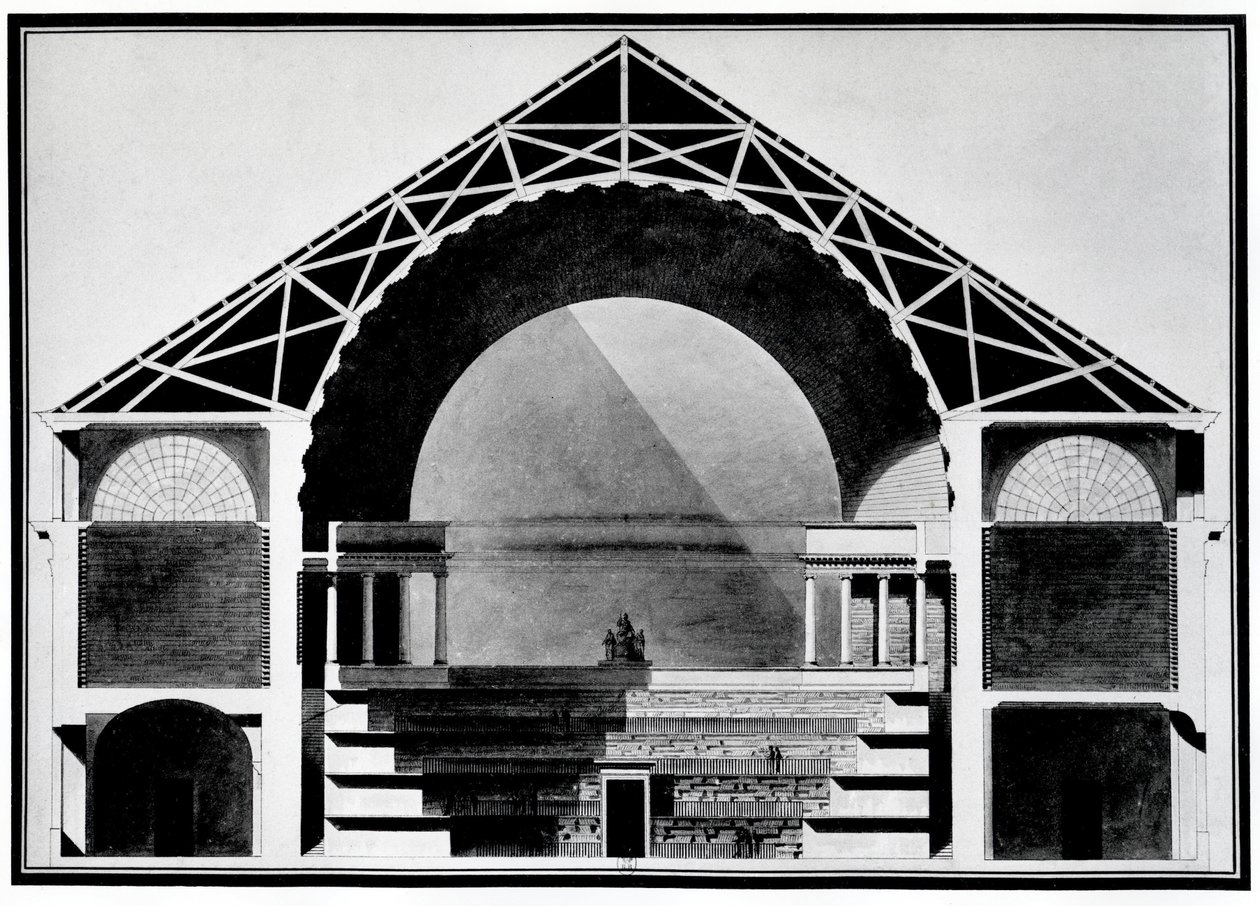 Design pro Bibliotheque Royale de France (litho) od Etienne Louis Boullee