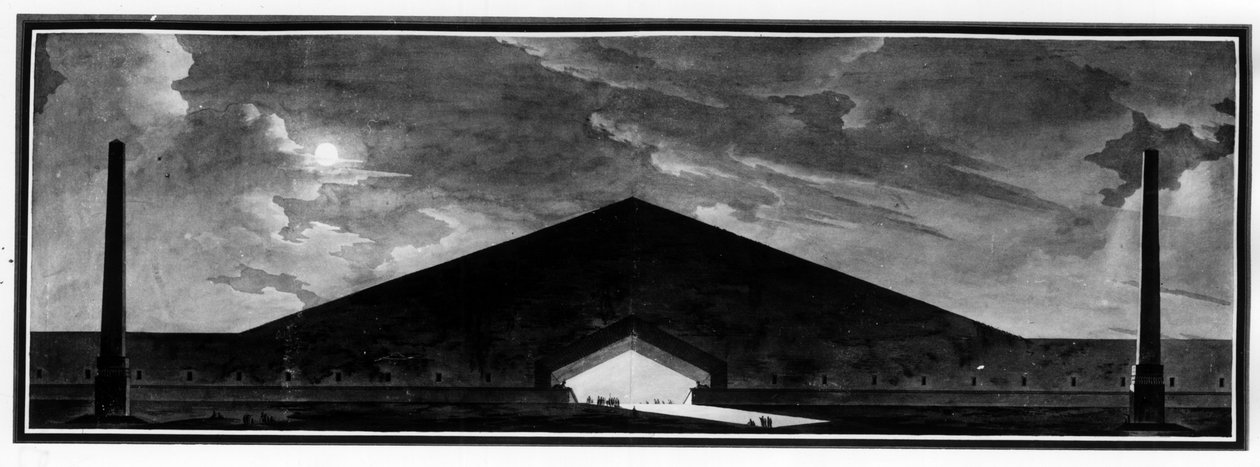 Pohřební pomník „“ charakterizující žánr stínové architektury“ – E.L. Boullée. od Etienne Louis Boullee