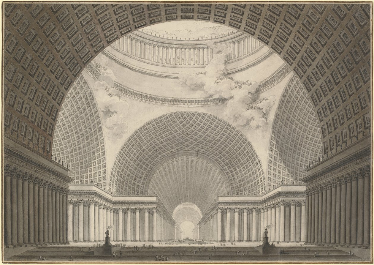 Perspektivní pohled na interiér metropolitního kostela od Etienne Louis Boullee