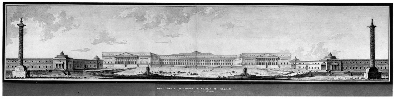 Projekt na renovaci zámku e Versailles, nadmořská výška a perspektiva - E.L. Boullée. od Etienne Louis Boullee