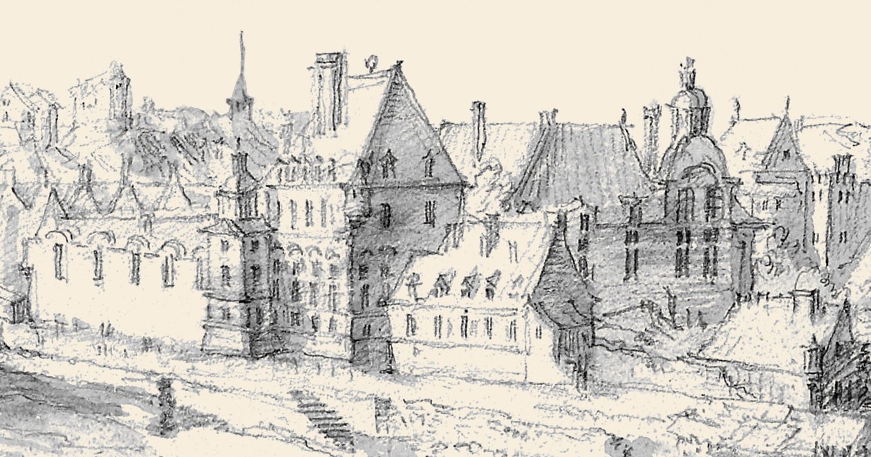 Martellange, Pohled na Paříž 1620 - Ashmolean Museum (detail s Hôtel de Nevers) (upraveno) od Etienne Martellange