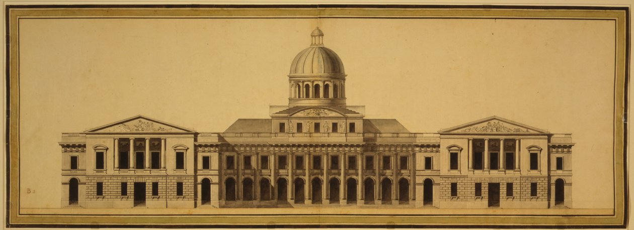 Design pro U.S. Capitol, 1793 (inkoust, lavírování a akvarel na papíře) od Etienne Sulpice Hallet