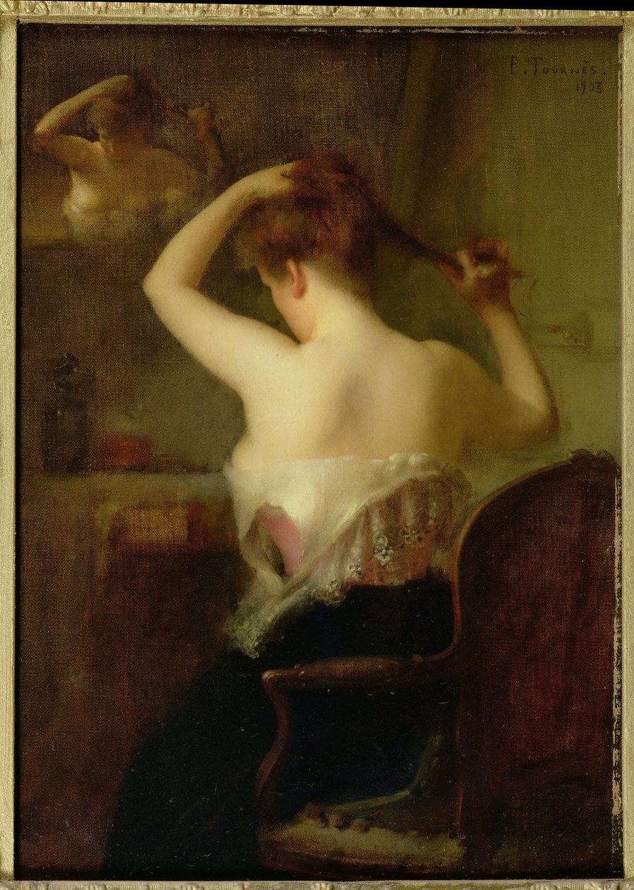 Žena si upravuje vlasy, 1903 od Etienne Tournes