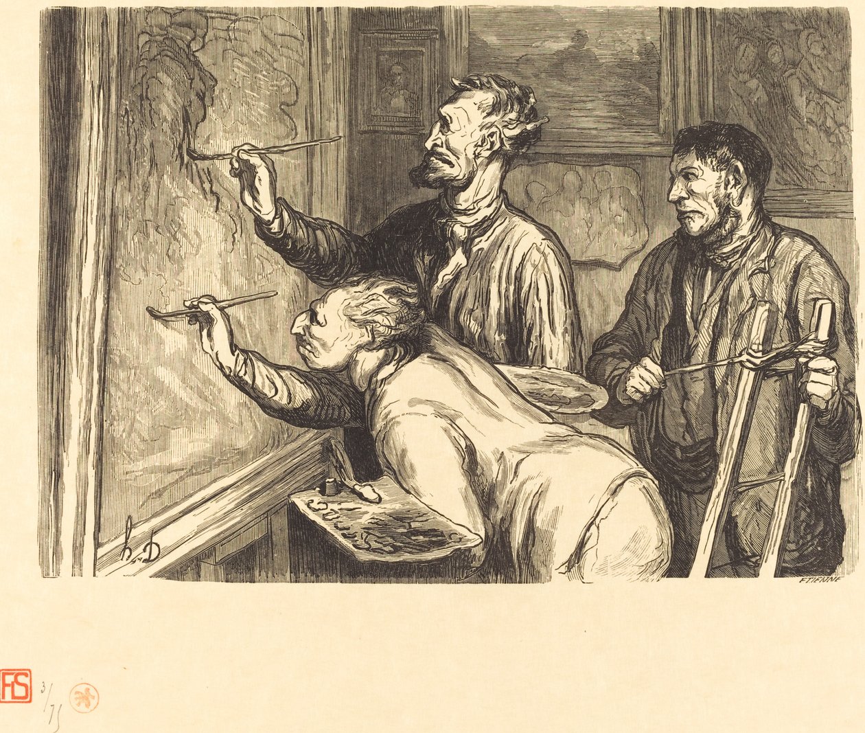 1868 Výstava obrazů - Poslední tah štětcem od Etienne after Honoré Daumier