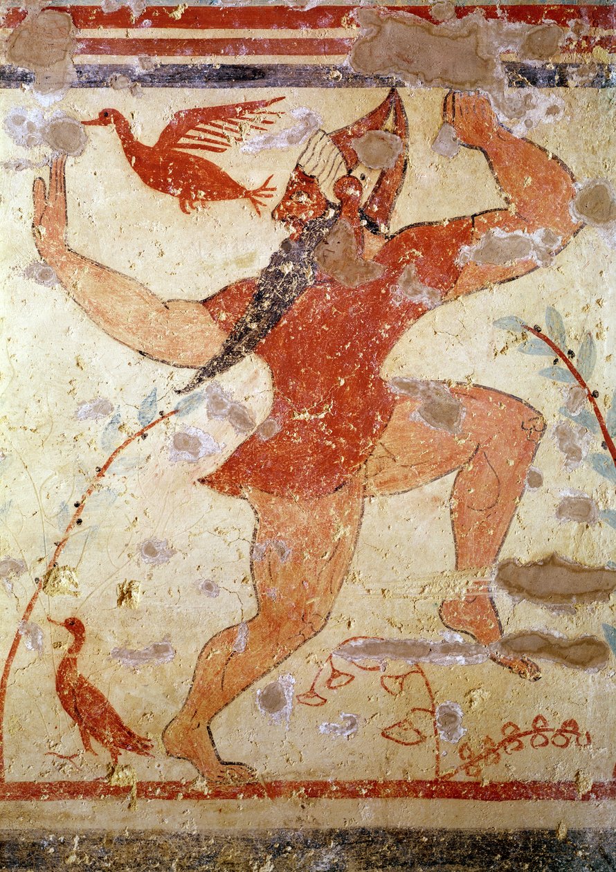 Tančící Phersu, z hrobky Augurů, cca 530-520 př.nl (nástěnná malba) od Etruscan