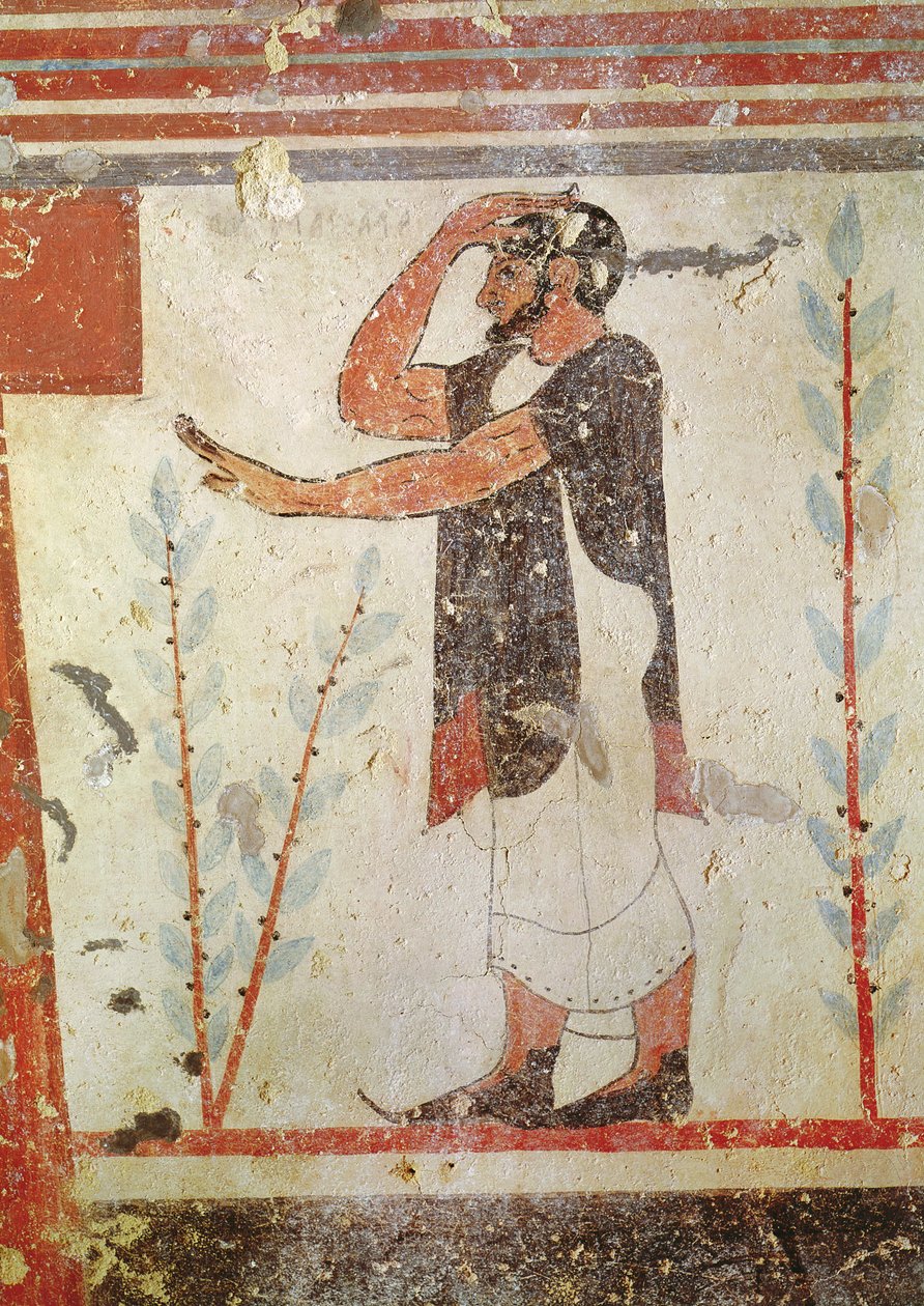 Kněz provádějící rituální gesto z hrobky Augurů, cca 530-20 př. n. l. (nástěnná malba) (viz také 106404) od Etruscan