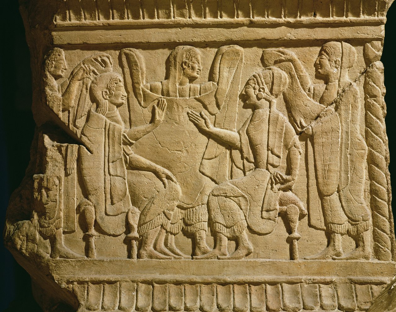 Reliéf zobrazující scénu gynecea od Etruscan