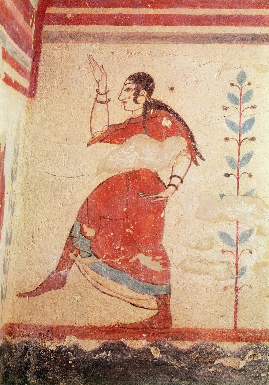 Hrobka akrobatů, detail nástěnné malby tanečnice od Etruscan