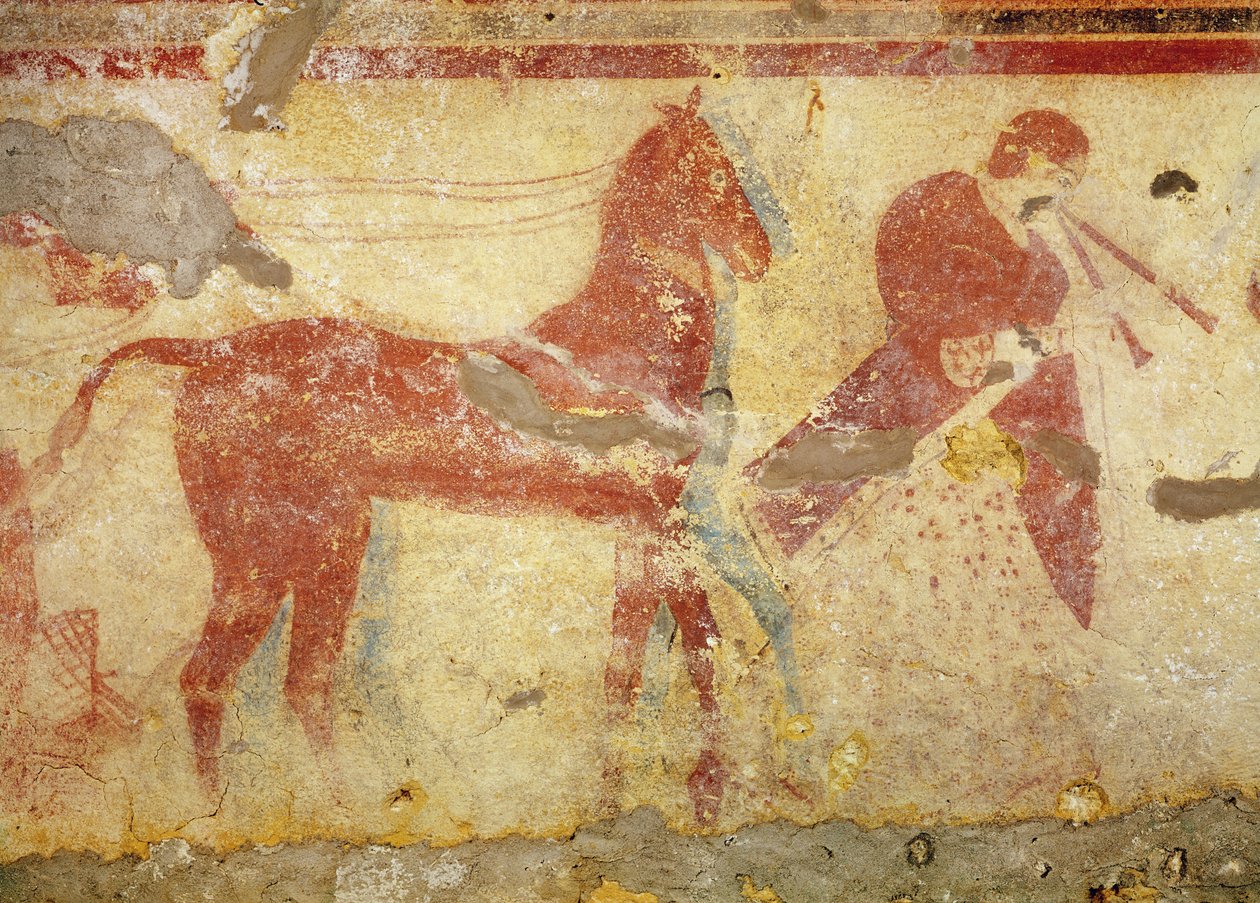Dva koně a hudebník, z hrobky Giustiniani, polovina 5. století před naším letopočtem (nástěnná malba) od Etruscan