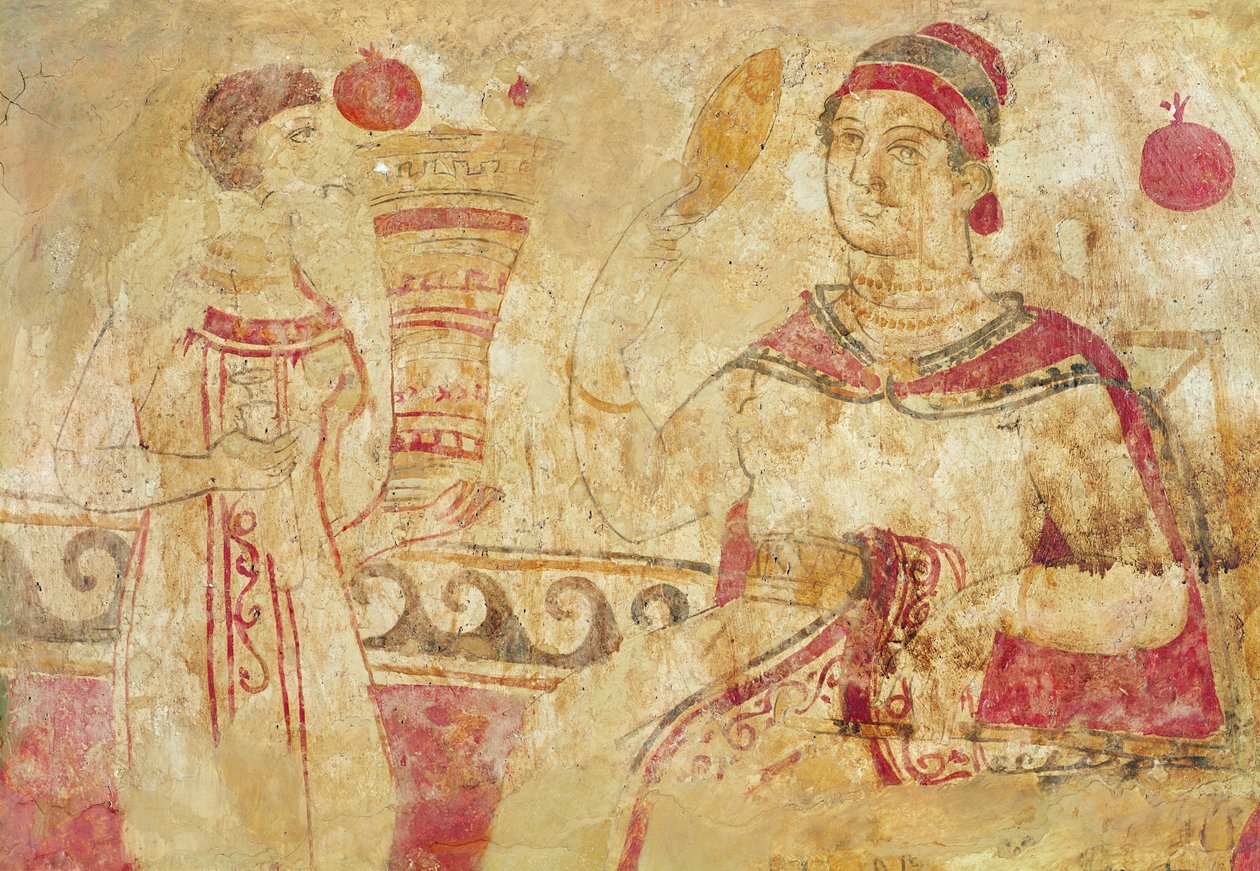 Žena na záchodě, pohřební scéna, samnitské období, 5.–4. století př. n. l. (nástěnná malba) od Etruscan