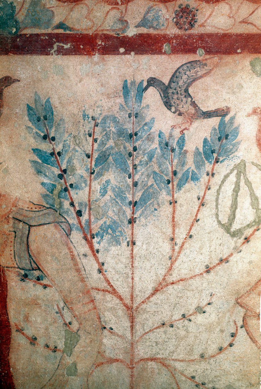 Pták sedící na malém stromě (Freska, detail, 530 př.nl) od Etruscan