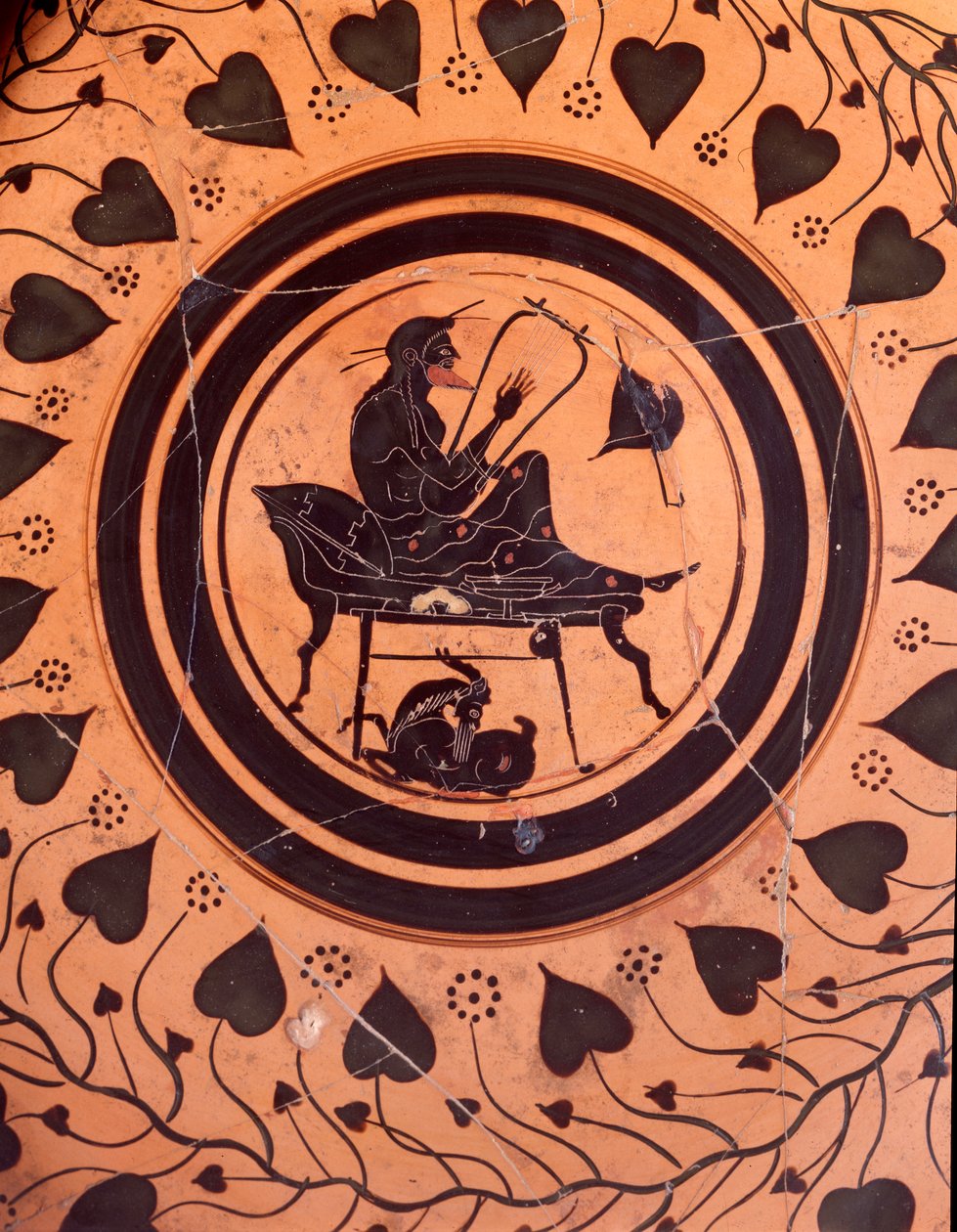 Hráč na lyru - Černá figurka keramické vázy z Falerii Veteres, 6. století před naším letopočtem od Etruscan