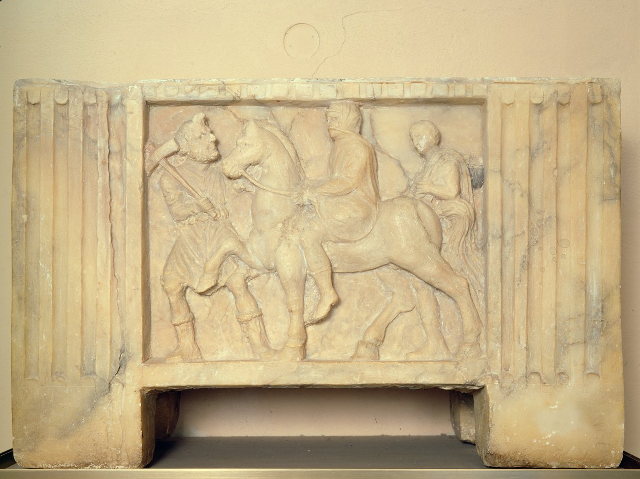 Alabastrová urna se zesnulým na cestě do podsvětí, 9.-1. století př. n. l. (alabastr) od Etruscan