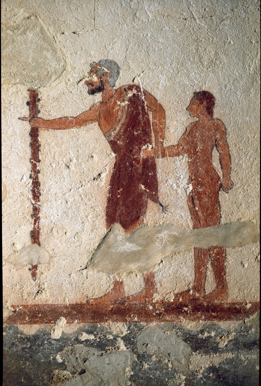 Starý muž v doprovodu mladého muže (Freska, detail, 530 př.nl) od Etruscan