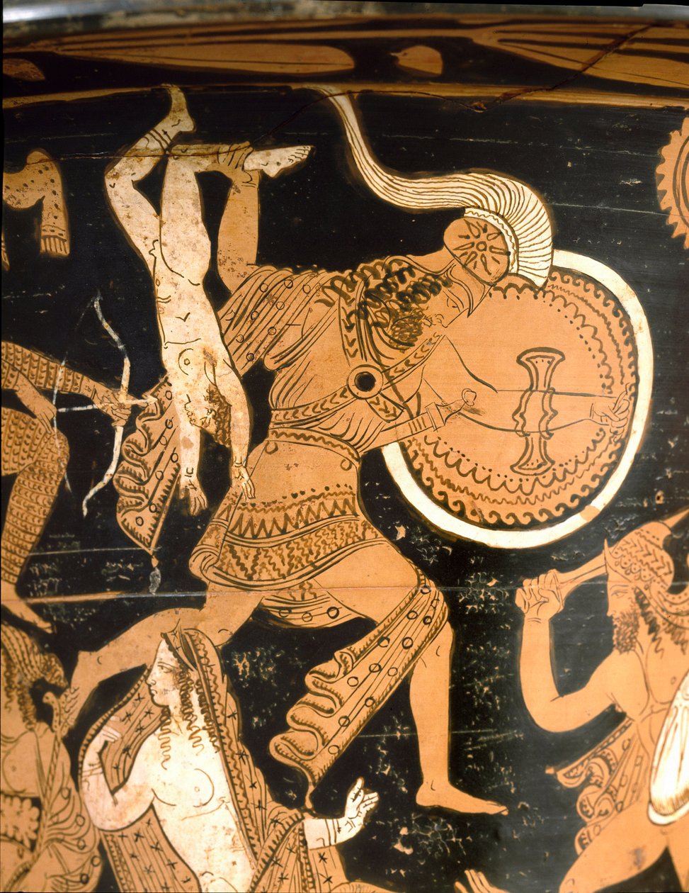 Starověký etrus: zvonový kráter představující zničení Tróje: detail zobrazující Neoptolema vrhajícího Astyanaxe, syna Hektora, přes zdi. Z Falerii Veteres (Civita Castellana). 350-300 před naším letopočtem. Řím, Museo Nazionale di Villa Giulia od Etruscan