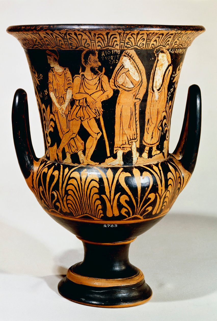 Calyx-krater (velká váza) od malíře Turmuca zobrazující scénu z podsvětí s Charonem a dívkami. Červenofigurová keramika z Vulci (Lazio). Etruská civilizace, 330-300 před naším letopočtem. od Etruscan