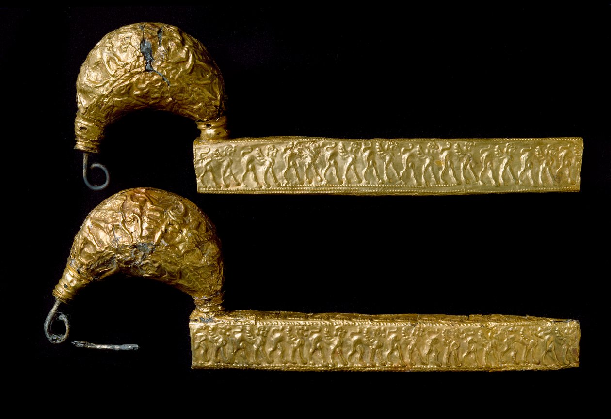 Etruské umění: fibule (špendlíky) ve zlatě. 630 před naším letopočtem. Z hrobky Licteur (Littore) Vetulonia (nebo Vetulonium). Ztlumit. 21 cm Florencie, Museo Archeologico od Etruscan