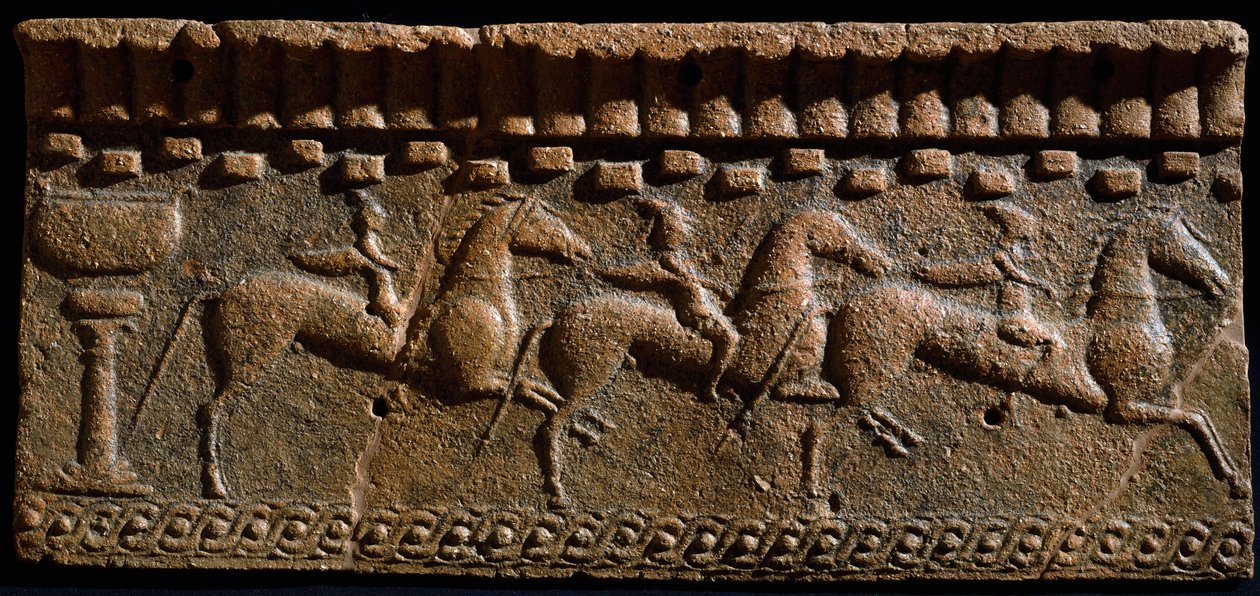 Etruské umění: vlysový dekor rytířů z architektonického souboru v Murlo. 6. století před naším letopočtem. Murlo, Antiquarium Municipal, Itálie od Etruscan