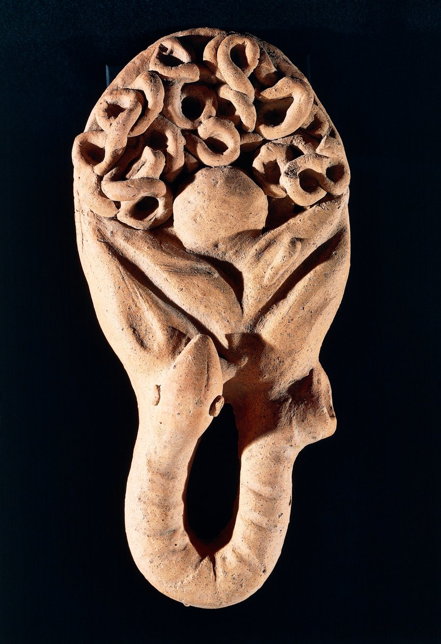Etruská civilizace, terakotová votivní nabídka zobrazující střevo, z Tessennano, region Lazio, Itálie od Etruscan