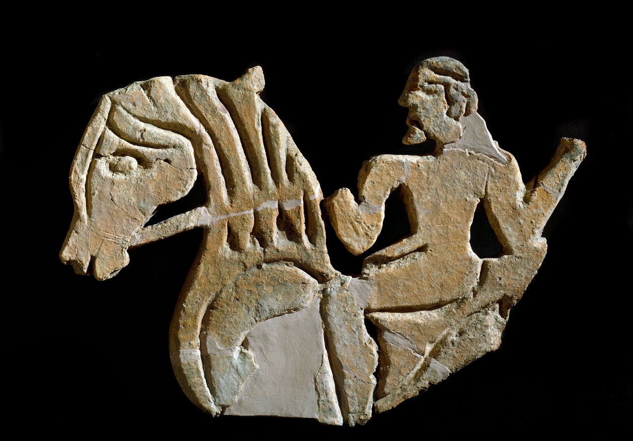 Etruská civilizace: acrotere vyřezávané ve tvaru jezdce. 7. století př. n. l. Z paláce Murlo. Florencie, Soprintendenza Archeologica od Etruscan