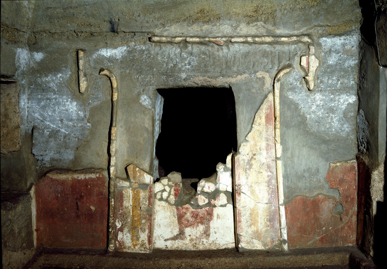 Etruská civilizace: vchod do hrobky Francois v nekropoli Ponte Rotto, 4. století před naším letopočtem. Vulci, Itálie od Etruscan