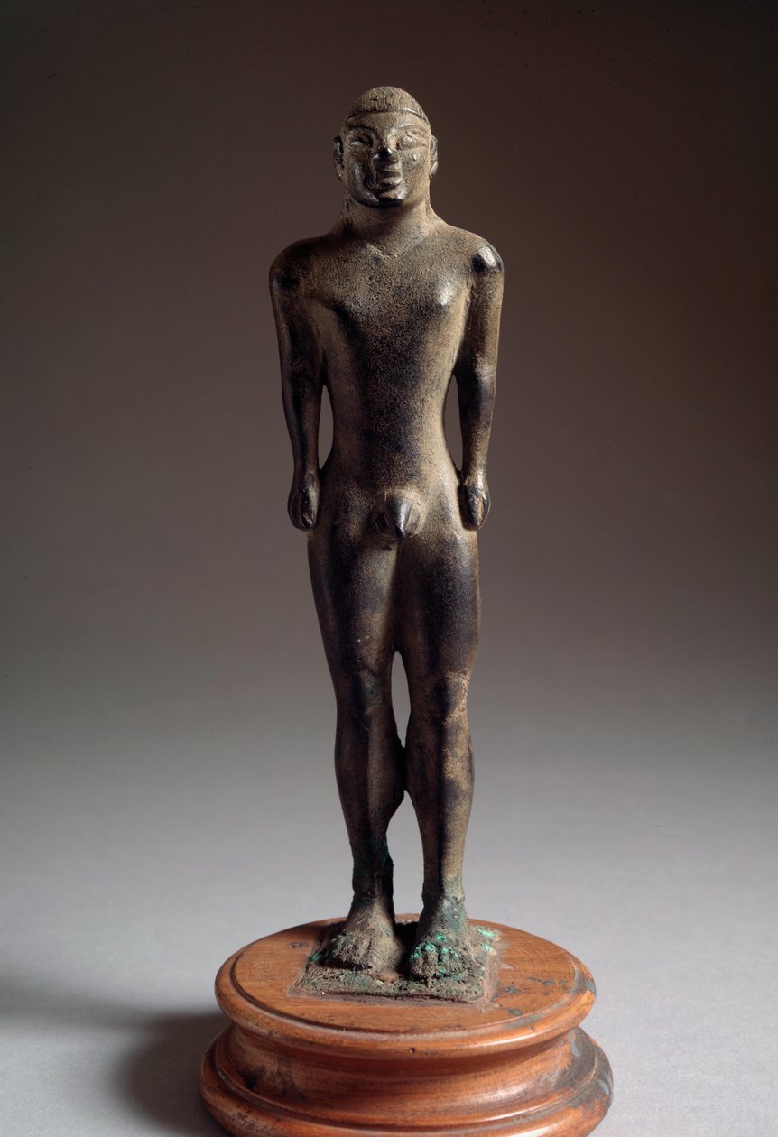Etruská civilizace: bronzová socha „kouros“ z Talamone, Itálie, 540-530 př. n. l. Rozměr 21 cm od Etruscan