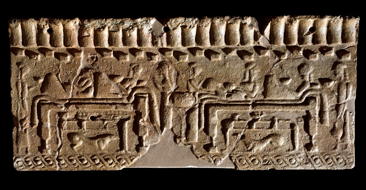 Etruská civilizace: terakotový vlys zdobený banketovou scénou. 580 př.nl Rozm. Rozměr 24 x 54 cm. Z paláce Murlo. Murlo, Antiquarium Comunale od Etruscan