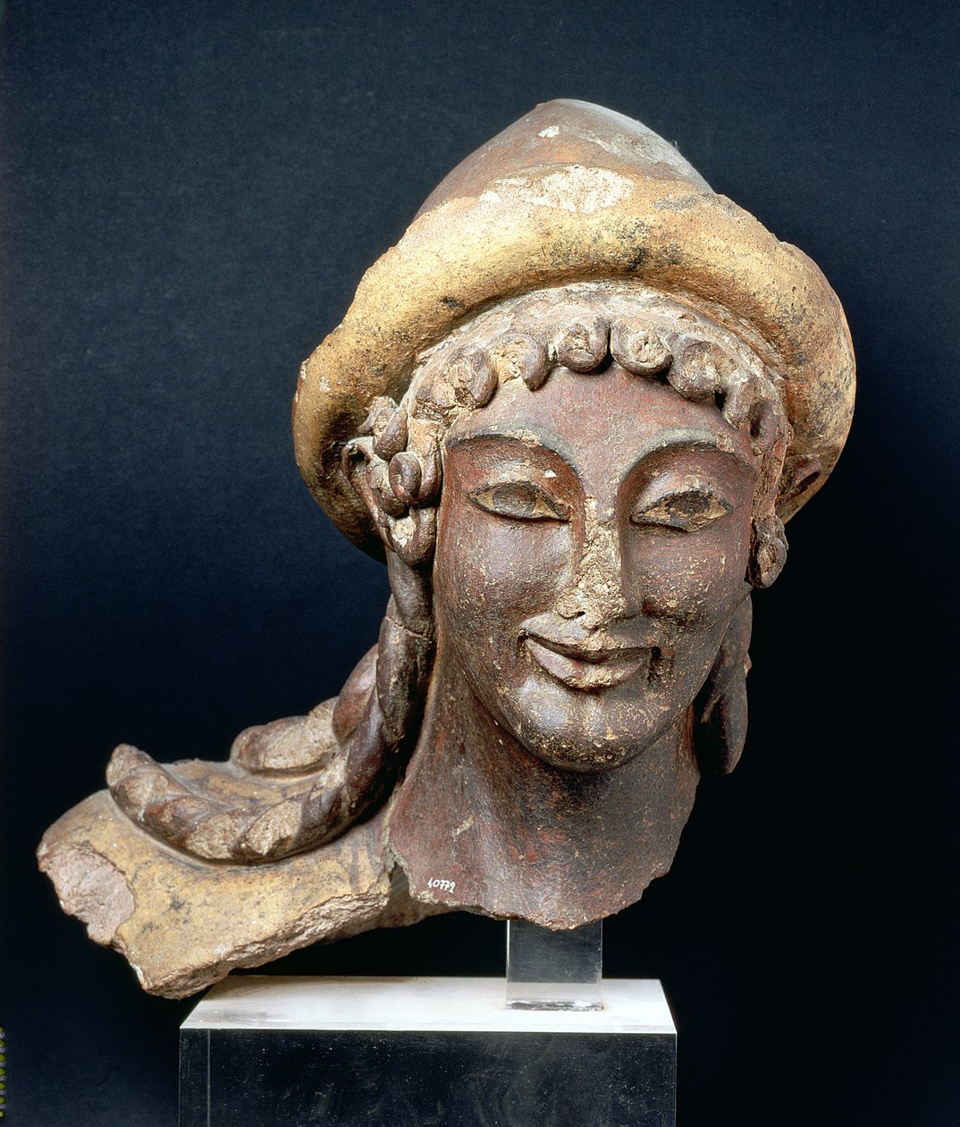 Hlava Hermes na hlavě, z chrámu Portonaccio, Veii, 510-500 př.nl (polychromovaná terakota) od Etruscan