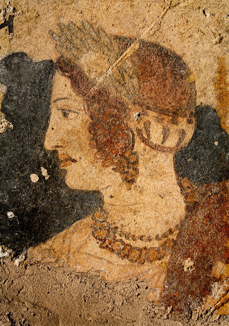 Hlava mladé ženy, Velia, z hrobky Orcus (nástěnná malba) od Etruscan