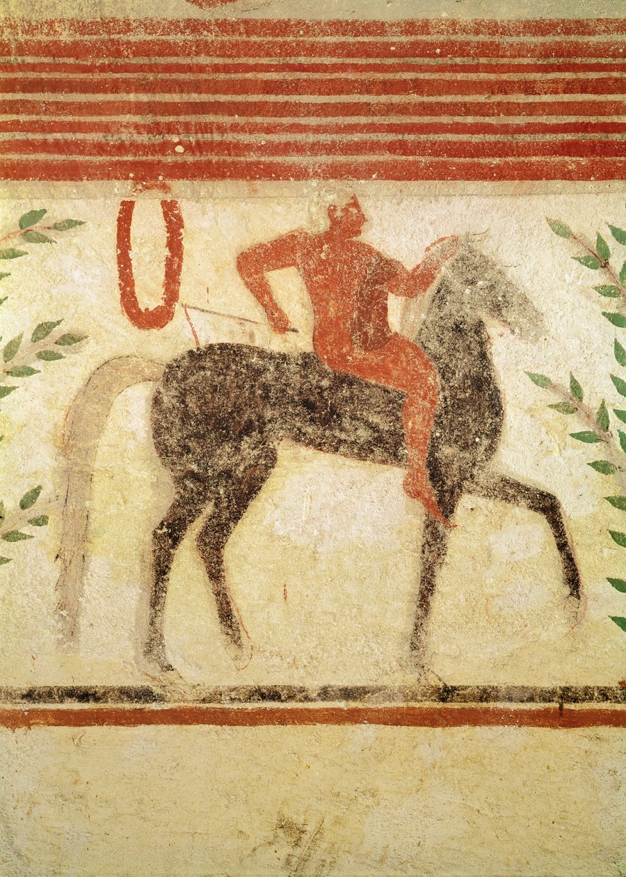 Jezdec, levá strana, z Baronovy hrobky, cca 500 př. n. l. (nástěnná malba) od Etruscan