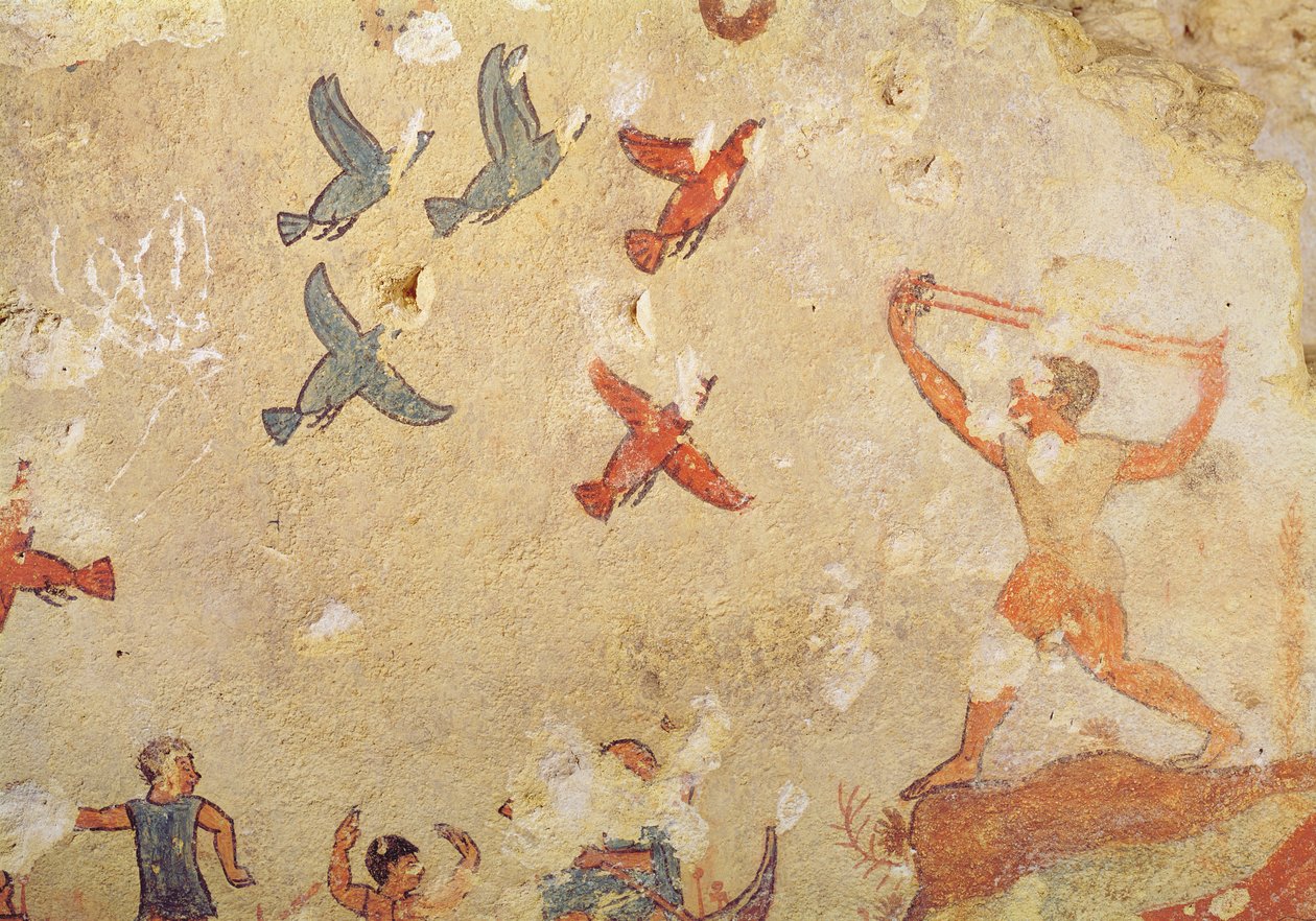 Lovec ptáků, z Hrobky lovu a rybolovu, cca 520-10 př.nl (nástěnná malba) od Etruscan