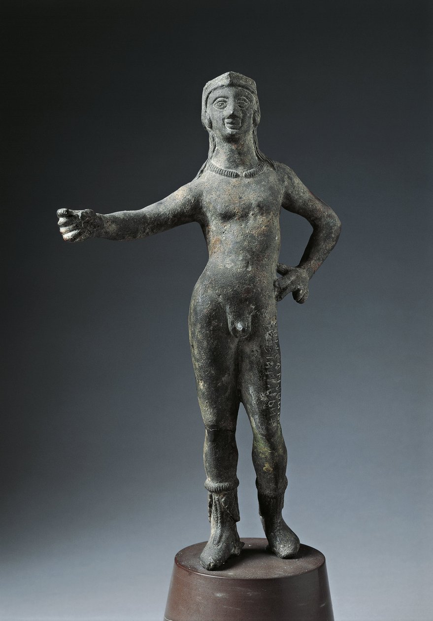 Itálie, provincie Arezzo, Cortona, Bronzová socha Boha Culsanse od Etruscan
