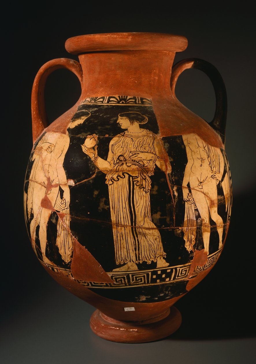 Pelike od malíře Sommavilla s dívkou představující granátové jablko (zrekonstruované). Červenofigurová keramika z Orvieta (Umbrie). Etruská civilizace, 4. století před naším letopočtem. od Etruscan