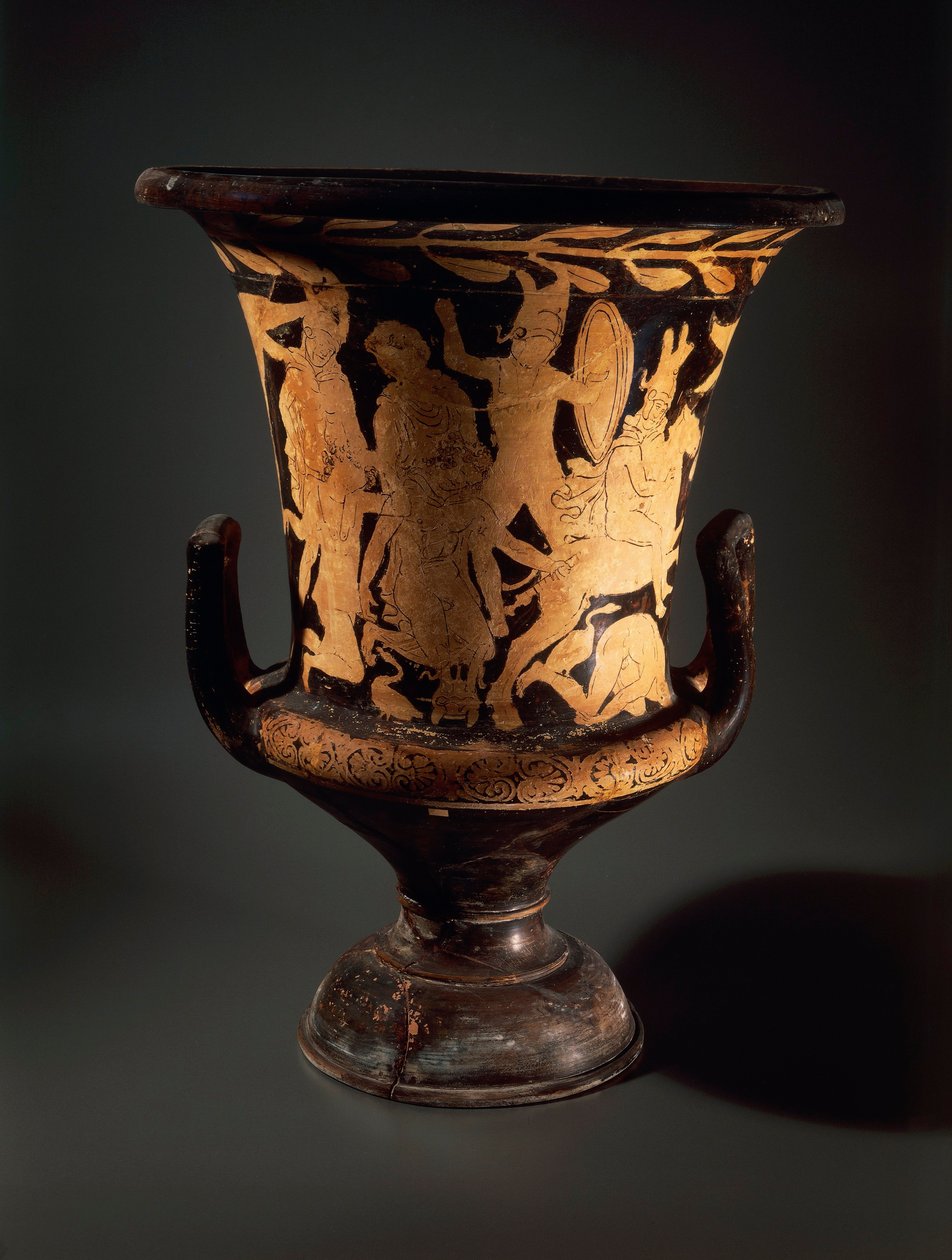 Keramika s červenou figurkou, Calyx krater s bojujícími válečníky, z dílny Vulcente od Etruscan