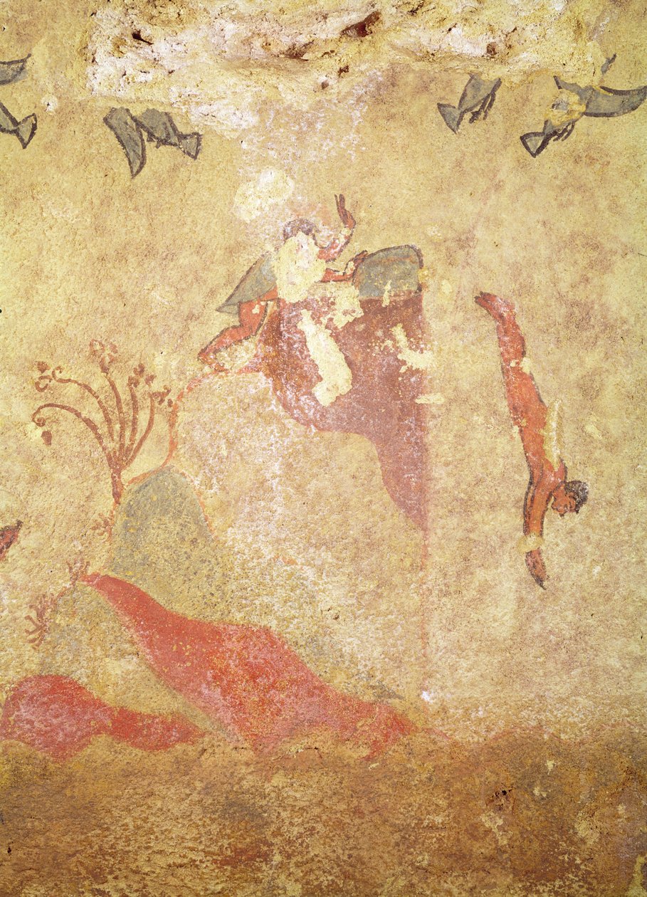 Skála a potápěči, z Hrobky lovu a rybaření, cca 520-10 př.nl (nástěnná malba) od Etruscan